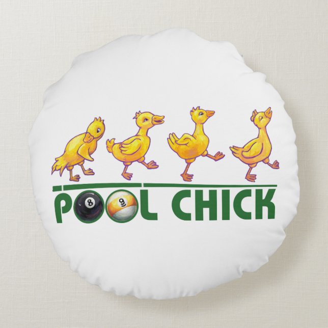 Pool Chick Rundes Kissen (Rückseite)
