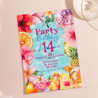 Pool-Cocktail-Party-Tropischer-Sommer-Geburtstag Einladung