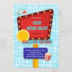 Pool Drive-in Kino Nacht Party Einladung