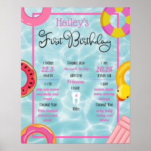 Pool Floatie Party 1. Geburtstag Meilenstein Poste Poster