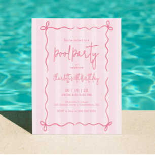 Pool-Geburtstagseinladung Mädchen Rosa Streifen Pr Einladung