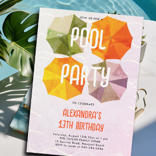Pool-Geburtstagsfeier Vintage-Sonnenschirme Teen T Einladung