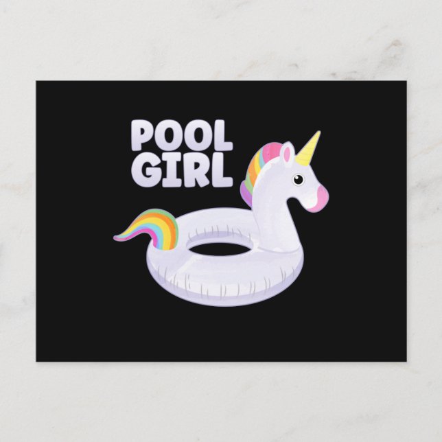 Pool Girl Unicorn Float Party Sommerferien Postkarte (Vorderseite)