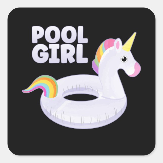 Pool Girl Unicorn Float Party Sommerferien Quadratischer Aufkleber (Vorderseite)