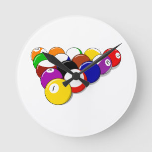 Pool Hall Balls Rack Em Sports Billard Runde Wanduhr