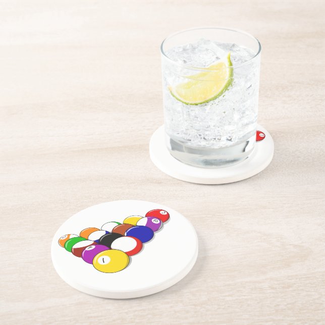 Pool Hall Balls Rack Em Sports Billard Sandstein Untersetzer (Seite)