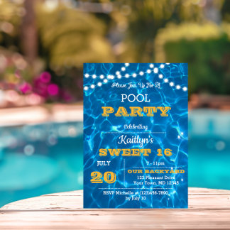 Pool Lights Citrus Orange Sweet 16 Geburtstag Einladung