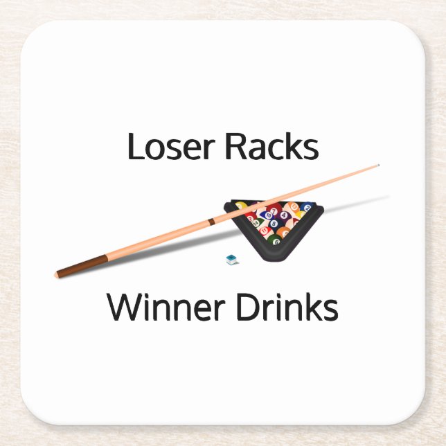 Pool Loser Racks Gewinner Drinks Rechteckiger Pappuntersetzer (Vorderseite)