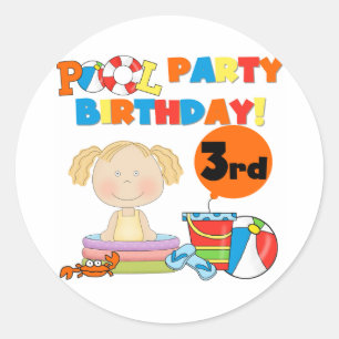 Pool Party 3. Geburtstag T - Shirt und Geschenke Runder Aufkleber