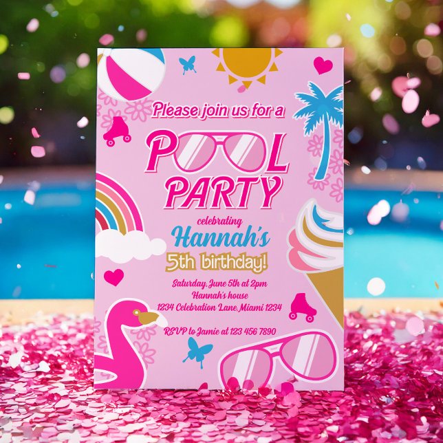 Pool Party 5th Birthday Girl Fashion Doll Sommer Einladung (Von Creator hochgeladen)