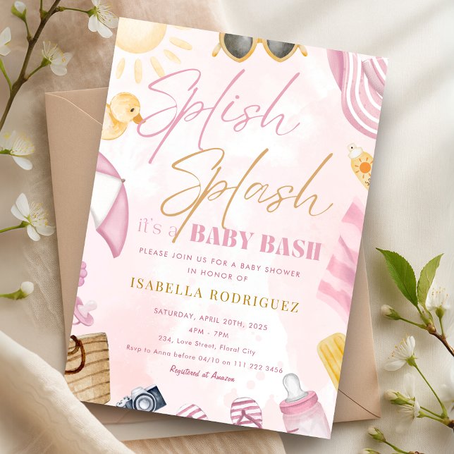 Pool Party Babydusche Rosa Splish Splash Bash Einladung (Pool Party Baby Shower Pink Splish Splash Bash Invitation)
