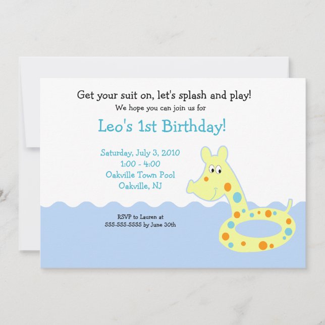 POOL Party Badewanne 12x18 Geburtstagseinladungen Einladung (Vorderseite)