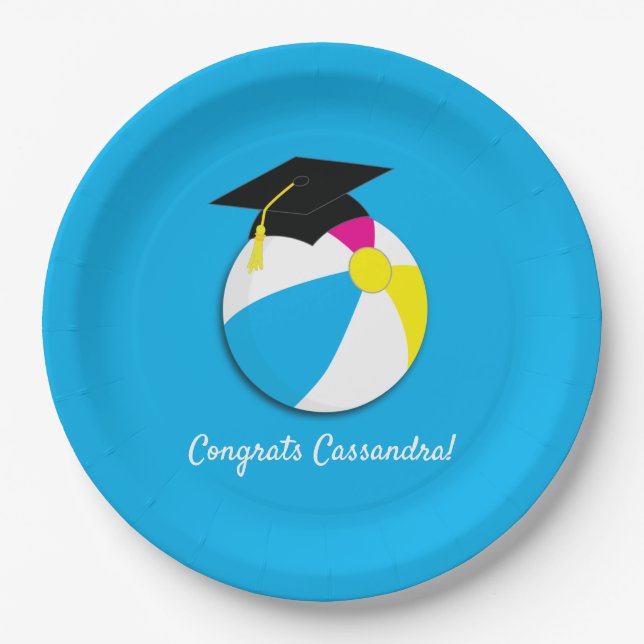 Pool Party Beach Ball Graduation Party Pappteller (Vorderseite)