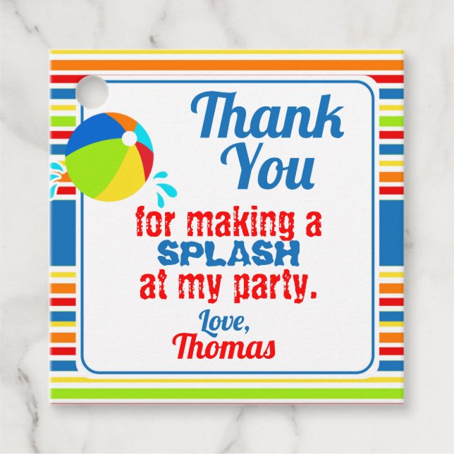 Pool Party Beach Ball Splash Geschenkanhänger (Vorderseite)