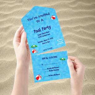 Pool Party Beach Toys Editable All in One Invite Einladung