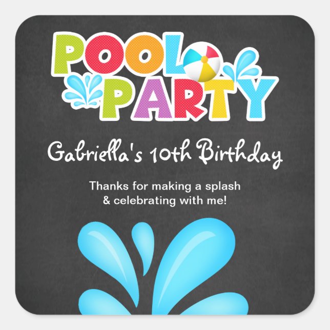 Pool Party Big Splash Vielen Dank Quadratischer Aufkleber (Vorderseite)