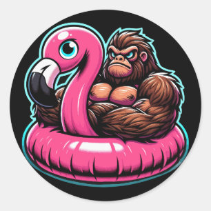 Pool Party Bigfoot Flamingo Runder Aufkleber