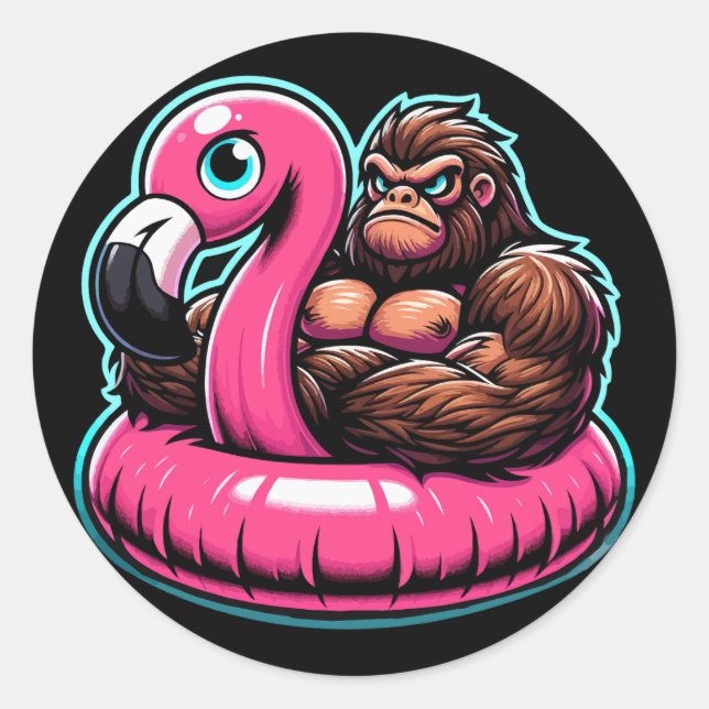 Pool Party Bigfoot Flamingo Runder Aufkleber (Vorderseite)
