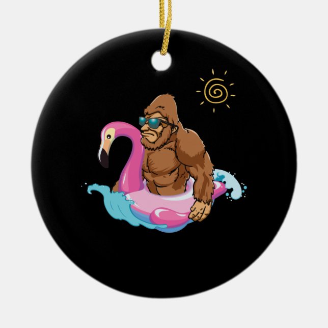 Pool Party Bigfoot Flamingo Sasquatch Pink Float Keramik Ornament (Vorne)