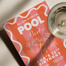 Pool Party Birthday Invitation, Teen Pool Party In Einladung