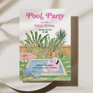 Pool Party Birthday Invite Pink Einladung