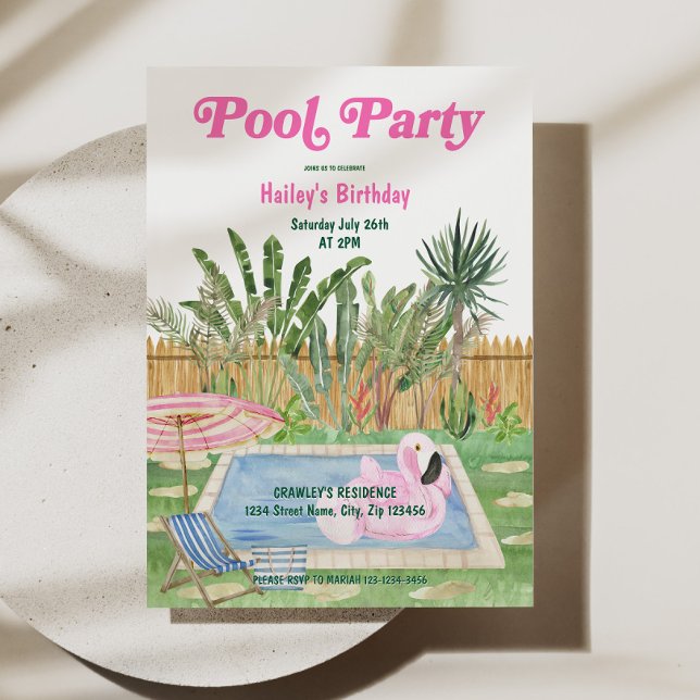 Pool Party Birthday Invite Pink Einladung (Pool Party Birthday Invite Pink)