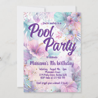 Pool Party Birthday Pink Girly Pool Party Einladung