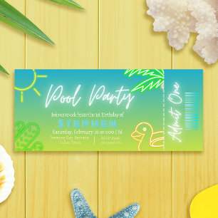 Pool Party Boy Birthday Ticket Einladung