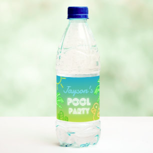 Pool Party Boy Geburtstag Wasserflaschenetikett
