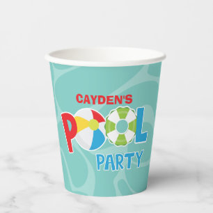 Pool Party Boy Red Blue Birthday Paper Cups Pappbecher