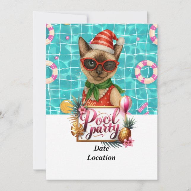 Pool Party Christmas in July for Cat Lovers Einladung (Vorderseite)