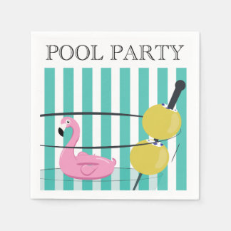 Pool Party Cocktail Napkins - Martini & Flamingo Serviette