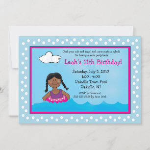POOL Party Dark Skin Girl 12x18 Geburtstag Einladu Einladung