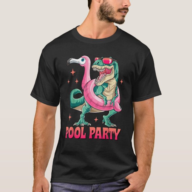 Pool Party Dinosaurier Pink Flamingo Float Funny T T-Shirt (Vorderseite)