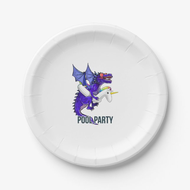 Pool Party Drachen Einhorn Float Shirt Drachen Ges Pappteller (Vorderseite)