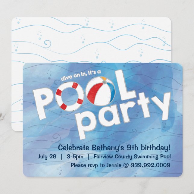 Pool-Party Einladung (Vorne/Hinten)