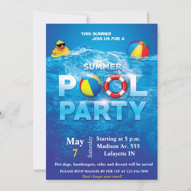Pool-Party Einladung (Vorderseite)