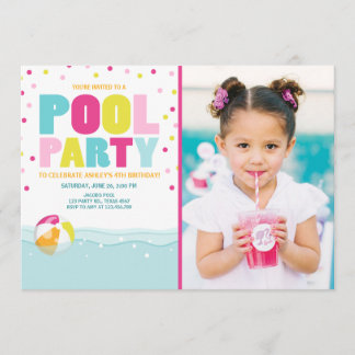 Pool-Party Einladung Geburtstags-Mädchen-Rosa-Gelb