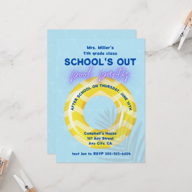 Pool-Party Einladung | Gelbfloat (Vorderseite/Rückseite Beispiel)