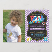 Pool-Party Einladung lila Splish Spritzen-Junge