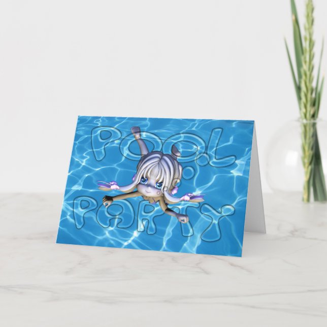 Pool-Party Einladung mit Moonies Süsse-Torte (Vorderseite)