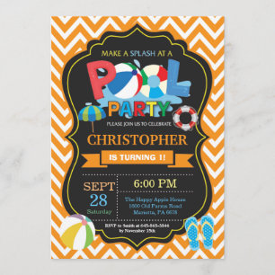 Pool-Party Einladung orange Splish Spritzen-Junge