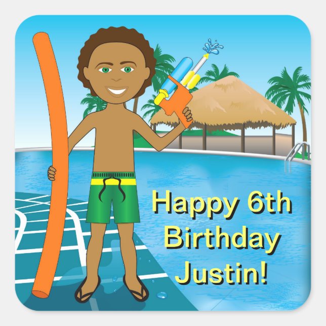 Pool-Party Einladung Quadratischer Aufkleber (Vorderseite)