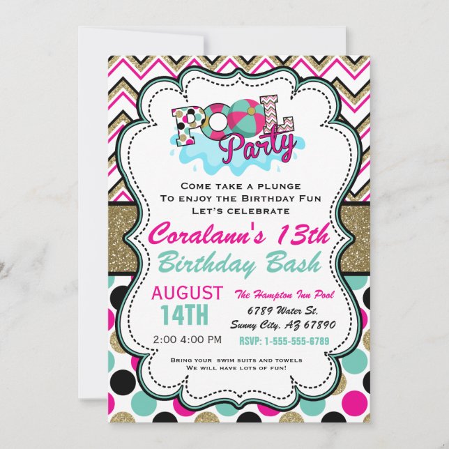 Pool-Party Einladung - Sommer-Party - Party Wasser (Vorderseite)