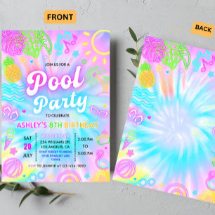 Pool-Party Einladung, Sommerglanz Neon Swim Party Einladung