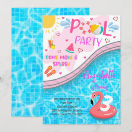 Pool Party Flamingo Geburtstag Einladung