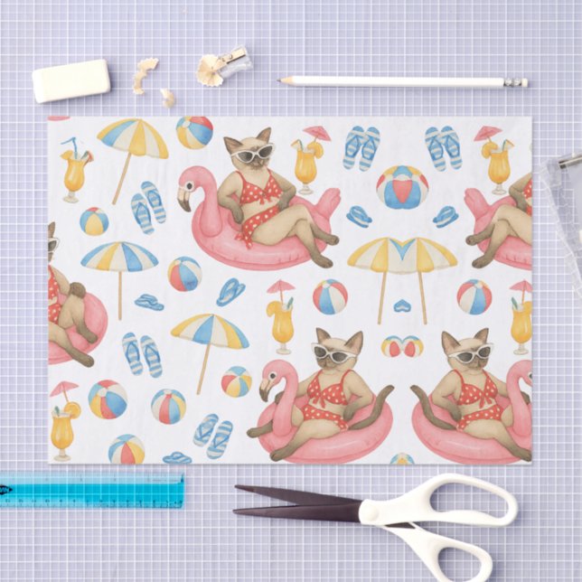 Pool Party for Siamese Cat lovers  Seidenpapier (Handwerk)