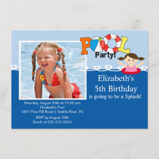 POOL Party FOTO Mädchen-Geburtstags-Einladung Einladung