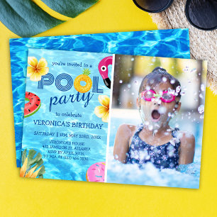 Pool Party Foto Sommer Geburtstag Einladung
