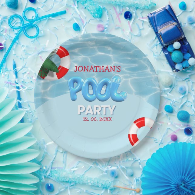 Pool Party funny Summer Birthday Pappteller (Party)